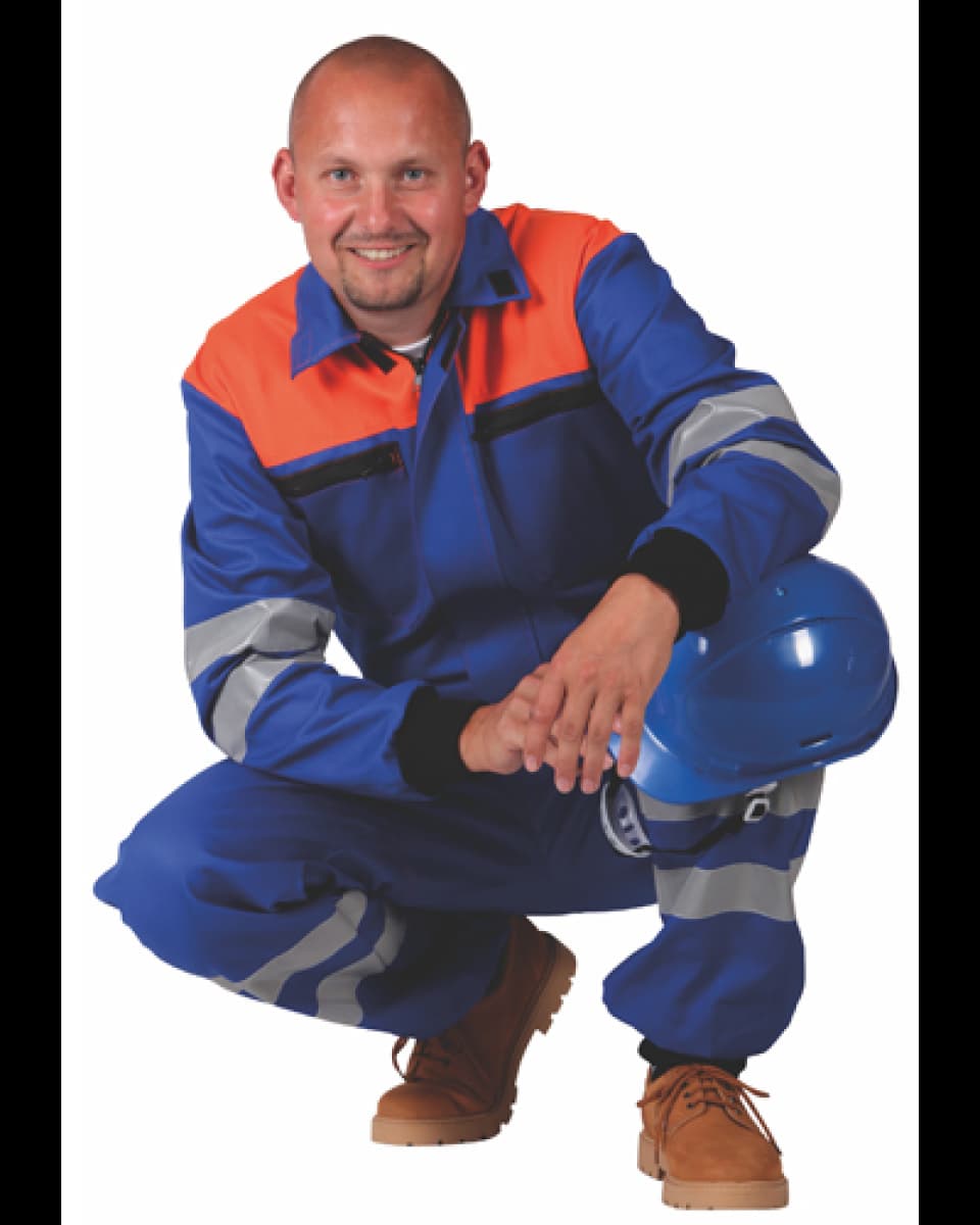 Kombinéza pán. prac. , 8734,reflex,úplet,zpevněný sed, BA 245, VS182, stř.modrá/oranžová - náhled 2