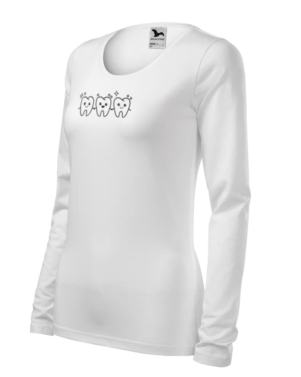 Triko dámské SLIM 139  - XS-XXL - bílá / černý potisk zuby sito - náhled 2