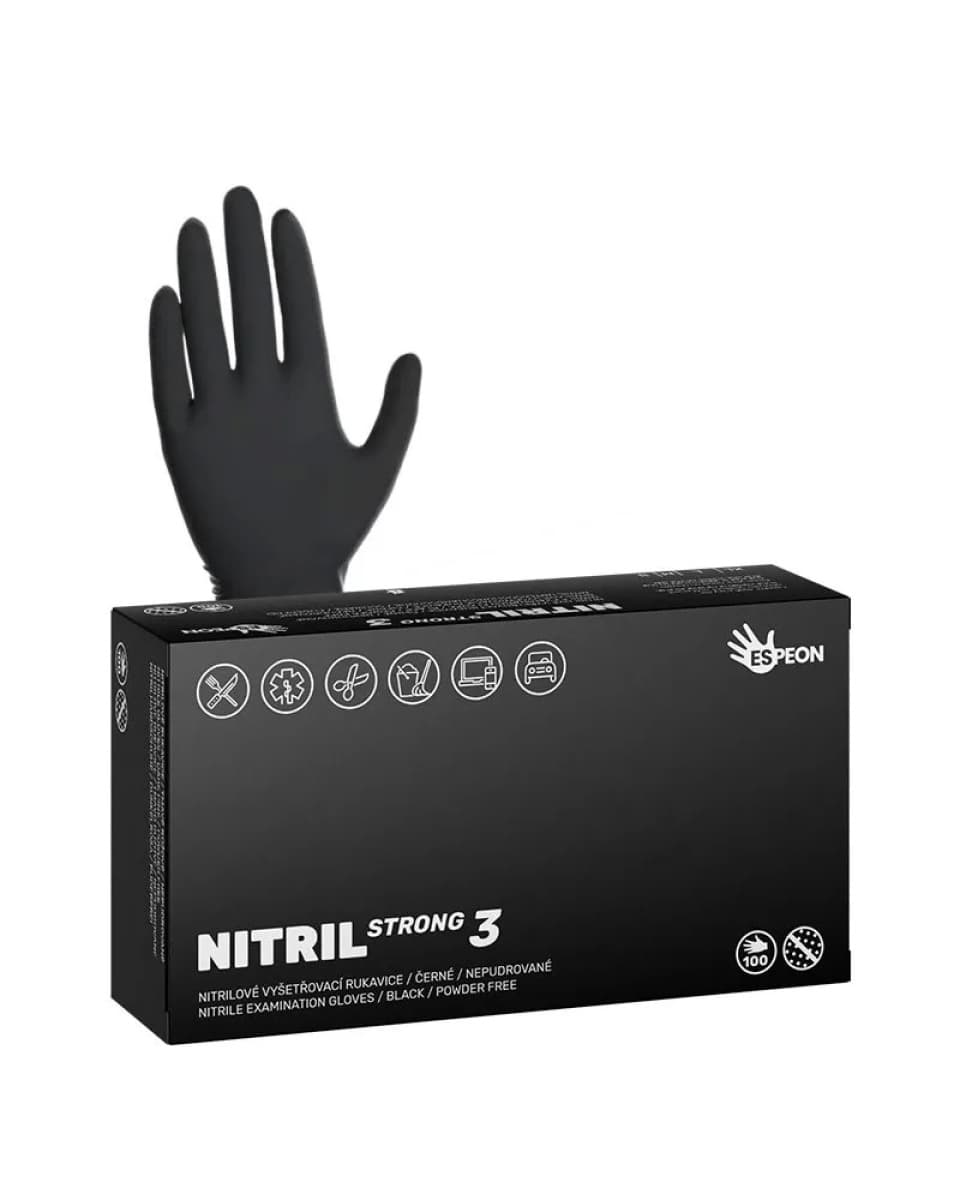 Rukavice nitrilové NITRIL STRONG3, nepudrované, 5g, 100 ks, černé - náhled 2