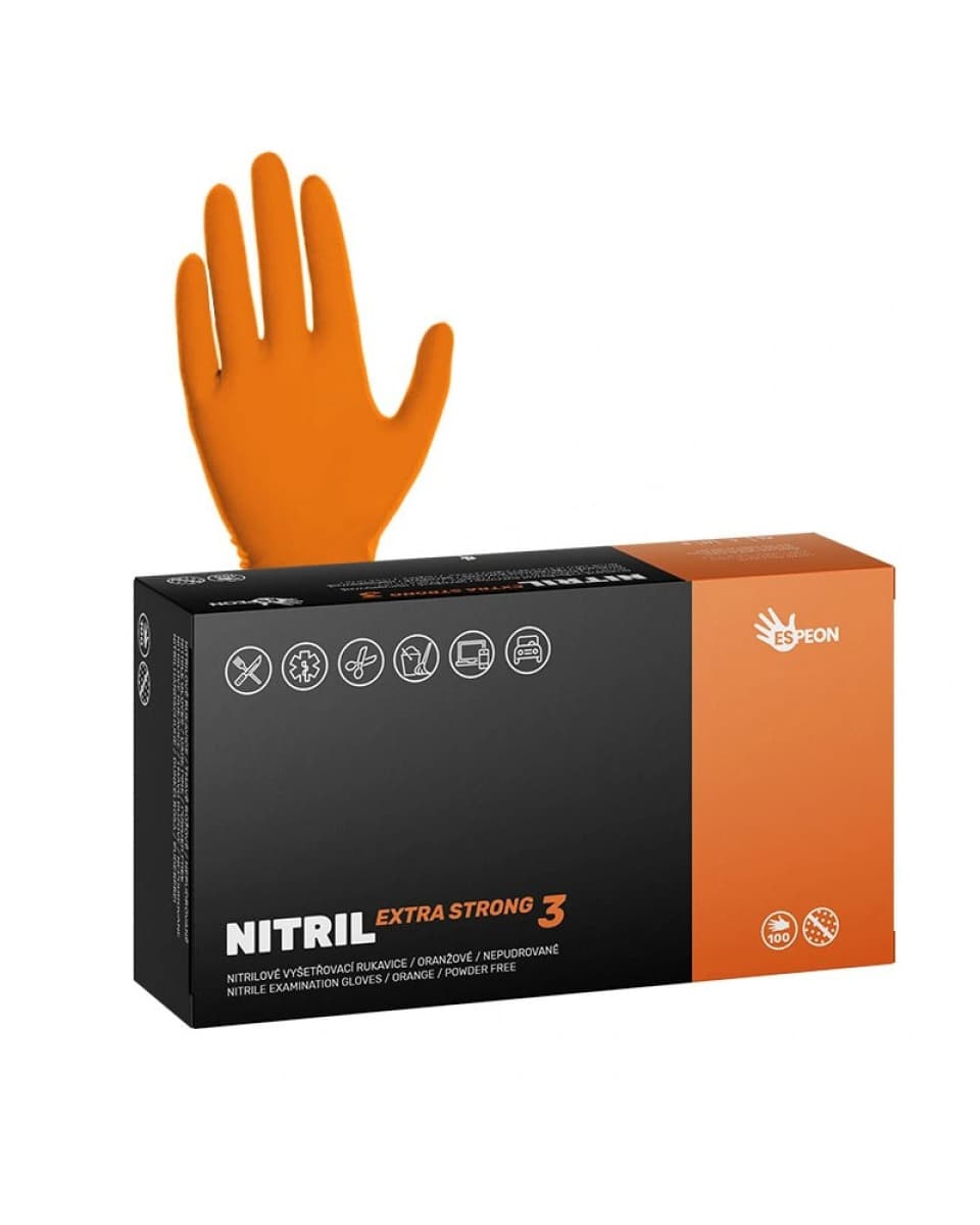 Rukavice nitrilové NITRIL EXTRA STRONG3, nepudrované, 5.4 g, 100 ks, oranžové - náhled 2