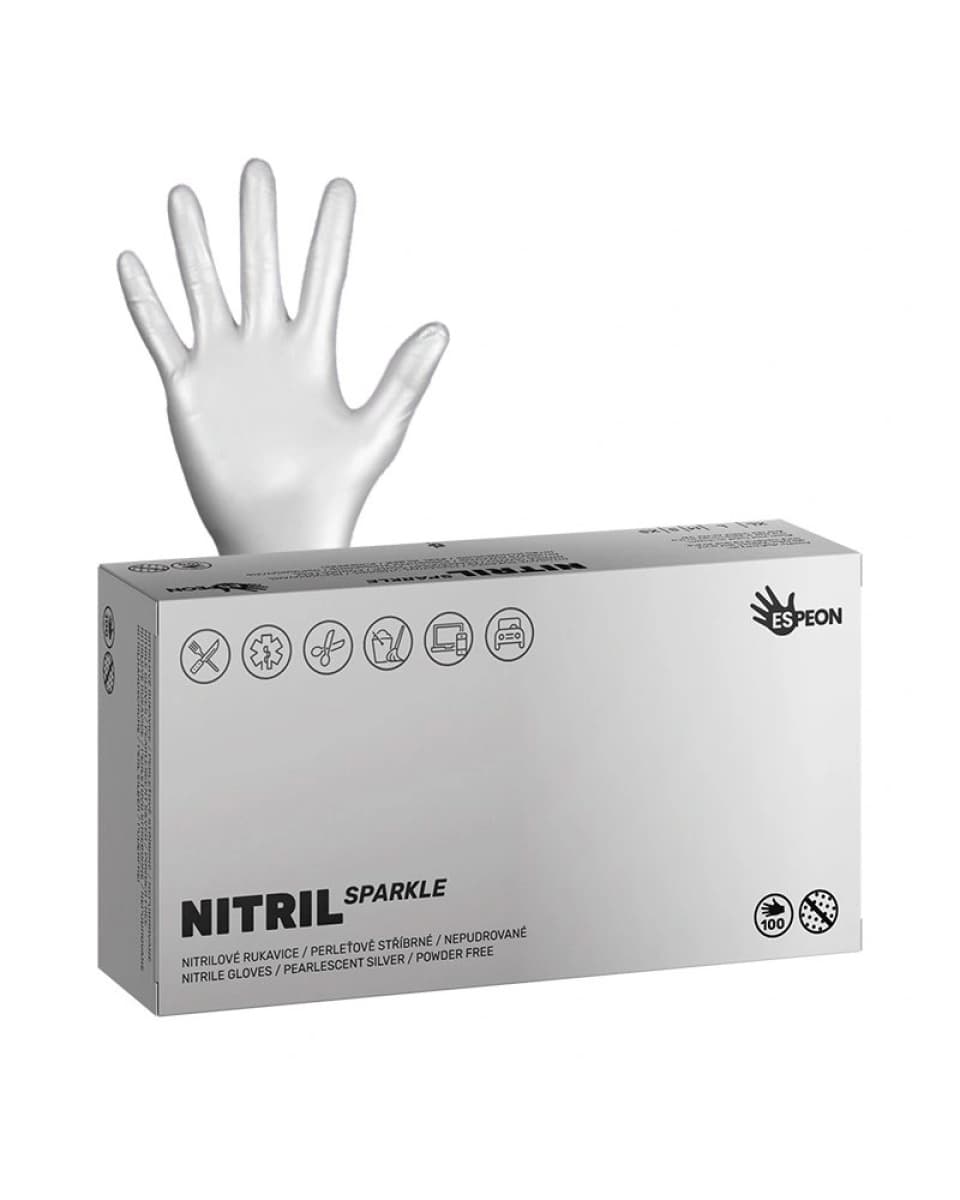 Rukavice nitrilové NITRIL SPARKLE, nepudrované, 3,8 g, 100 ks, perleťově stříbrné - náhled 2
