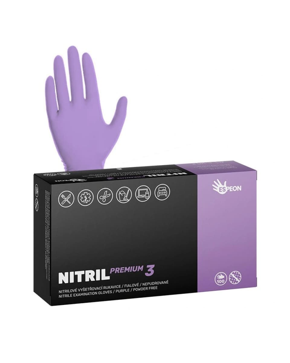 Rukavice nitrilové NITRIL PREMIUM3, nepudrované, 4,0 g, 100 ks, fialové - náhled 2