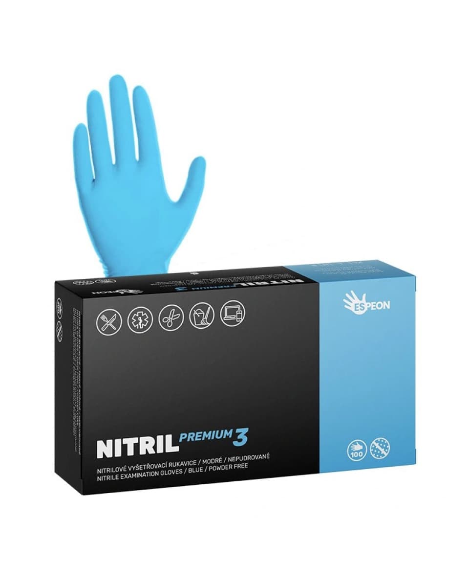 Rukavice nitrilové NITRIL PREMIUM3, nepudrované, 4,0 g, 100 ks, modré - náhled 2