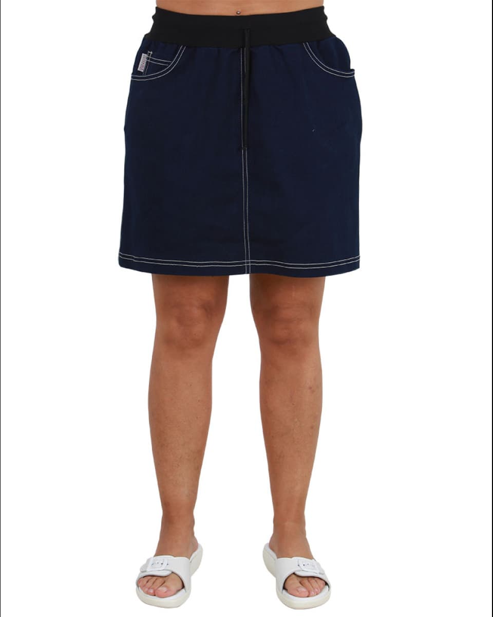 Sukně dám.krátká,4820, TAMARA, riflové kapsy, úplet pas, BA/Elas. 250 ,VS168, jeans tm. modrá