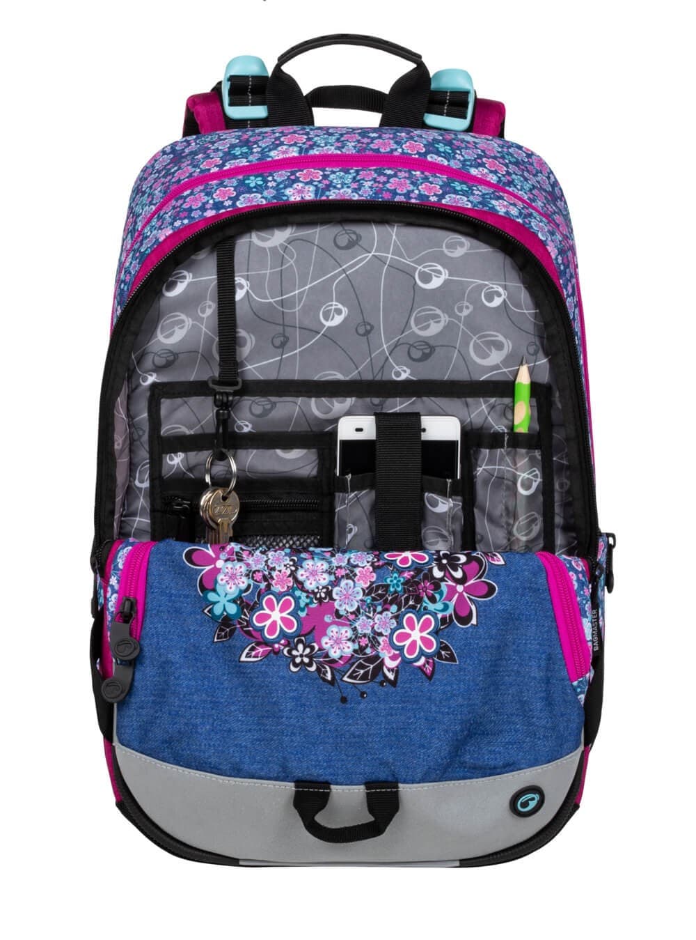 Bagmaster ALFA 20 A školní batoh - drobné květiny - náhled 5